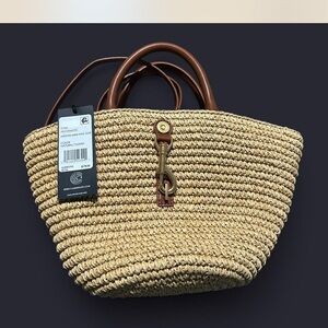 Straw Tote Bag with Brown Handles